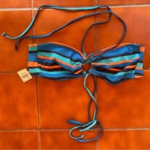 PacSun Striped Bandeau Swim Top in Blue, Teal and Orange